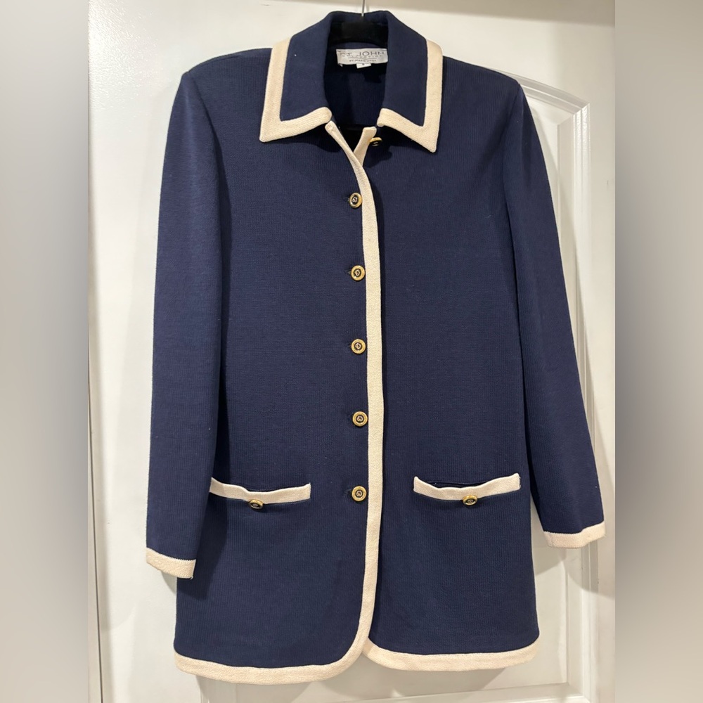 St. John Collection Navy Jacket with Cream Accents